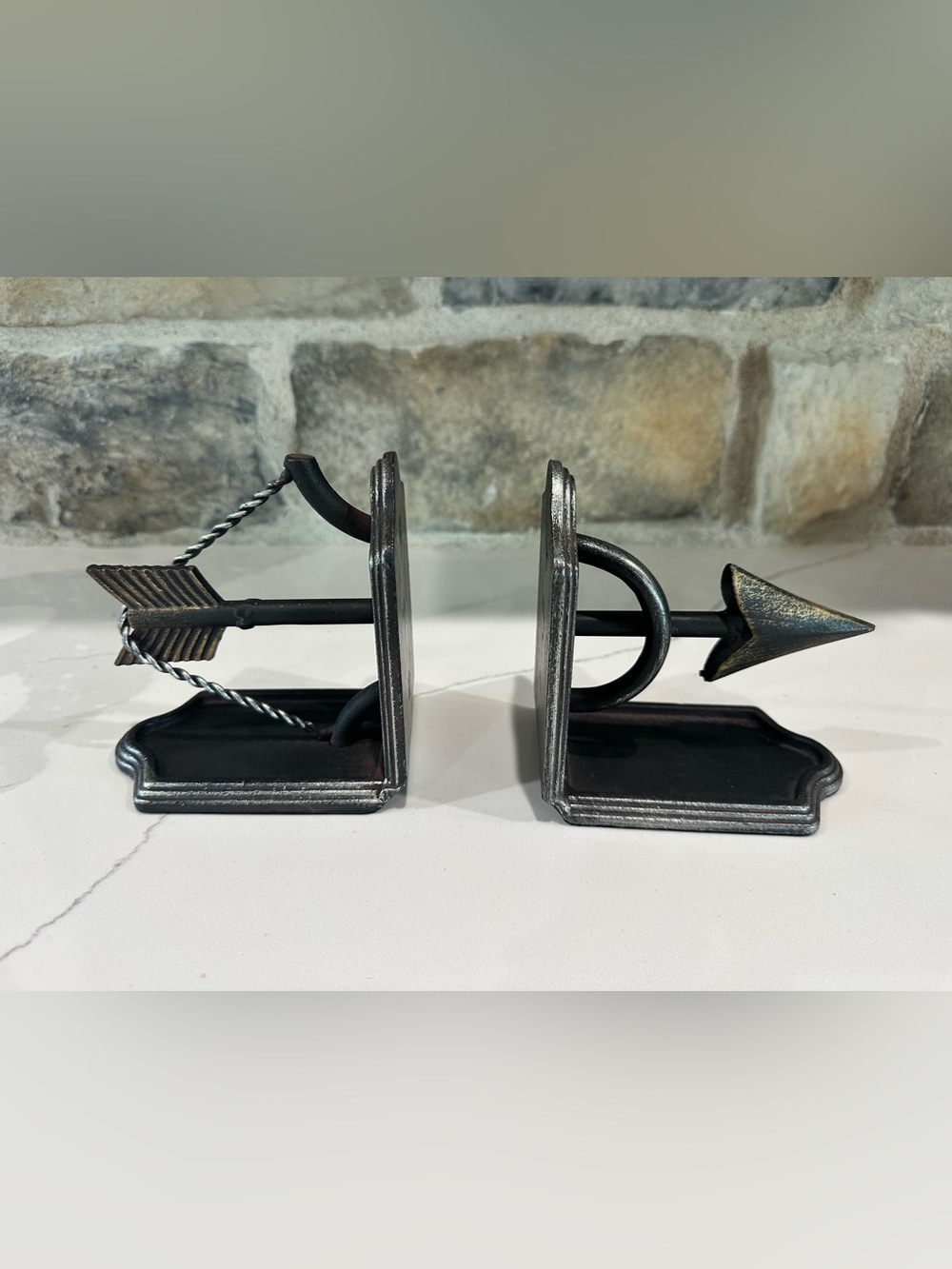 Metal Iron Art Bow And Arrow Bookends Book Holders Decor 5” X 5”
